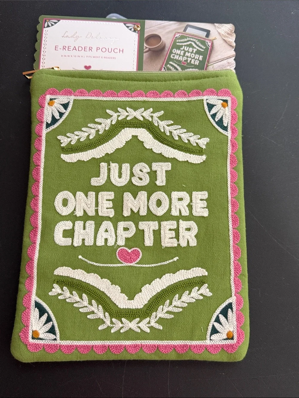 Lady Delaney embroidered cloth e-reader pouch 8” x 10”